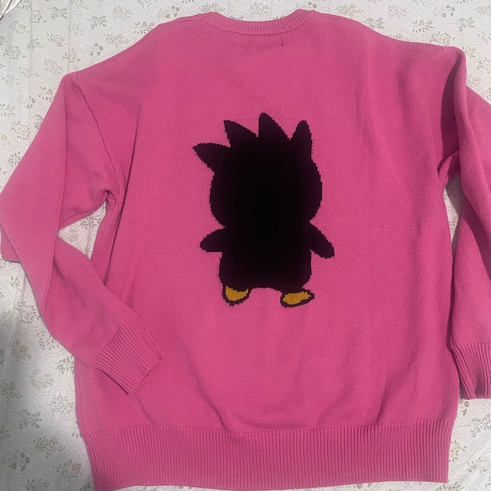 Hello Kitty Sanrio Badtz-Maru Pink Sweater Back Graphic